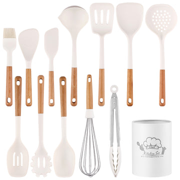 木製ハンドル付きシリコン製キッチン用品13点セット